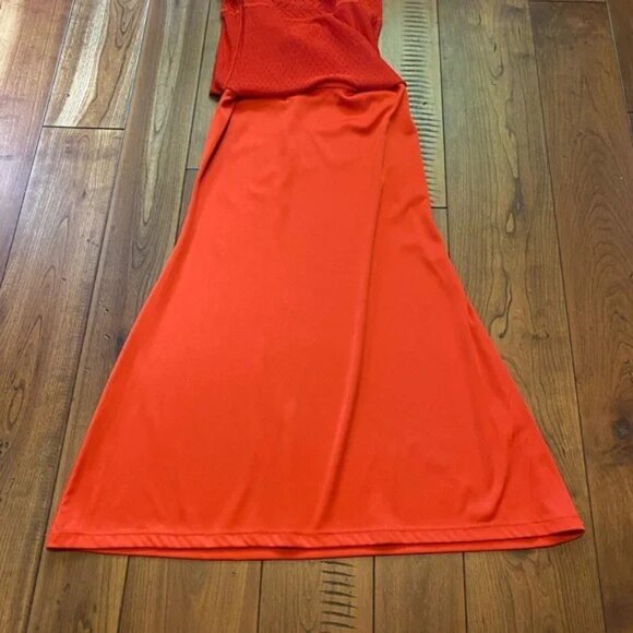 Elle Red/Orange Stretch Knit Lace Tank Dress with Ruffle Hemline Size S - Picture 5 of 9